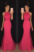 Charming Chiffon Mermaid Halter Long Party Dress, Prom Dresses