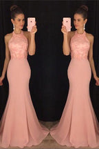 Charming Chiffon Mermaid Halter Long Party Dress, Prom Dresses