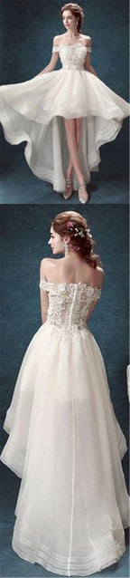 Baoleely White Organza High Low Off Shoulder Cheap Wedding Dresses, MW162