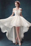 Baoleely White Organza High Low Off Shoulder Cheap Wedding Dresses, MW162