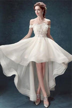 Baoleely White Organza High Low Off Shoulder Cheap Wedding Dresses, MW162