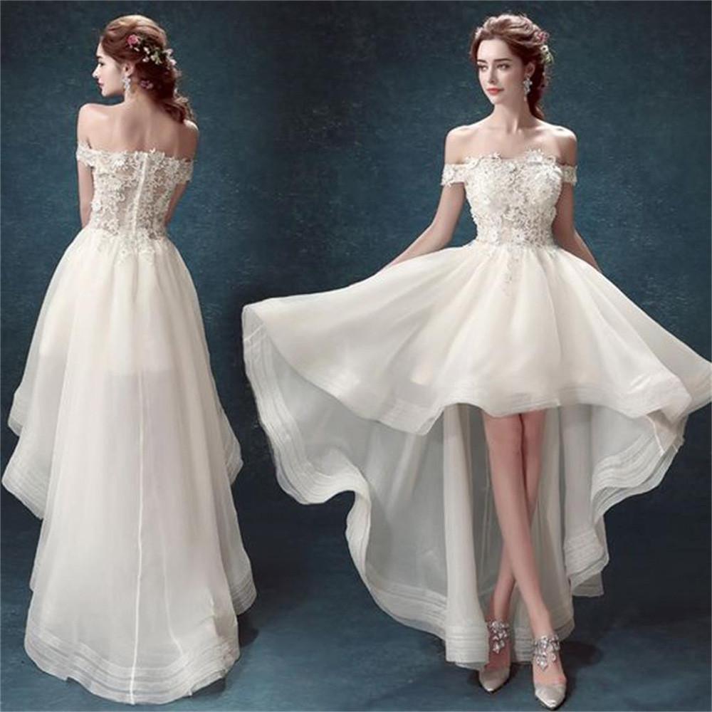 Baoleely White Organza High Low Off Shoulder Cheap Wedding Dresses, MW162