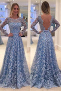 Vestidos largos de encaje de corte A con mangas largas para baile de graduación, vestidos formales, vestidos de cóctel y de noche. 