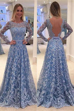 Vestidos largos de encaje de corte A con mangas largas para baile de graduación, vestidos formales, vestidos de cóctel y de noche. 