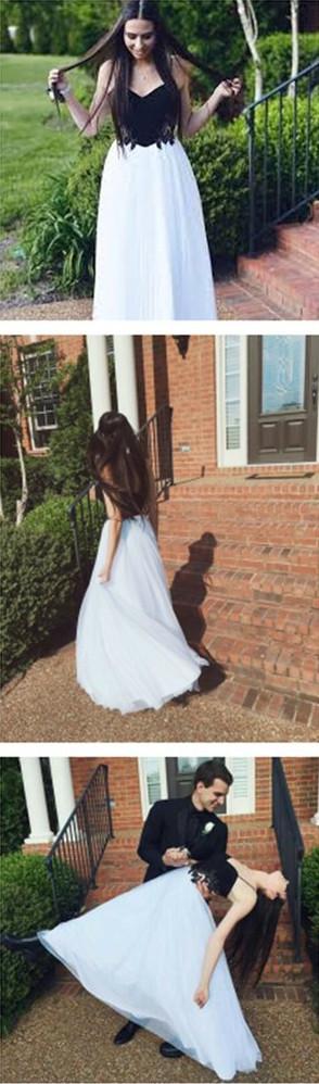 Simple Tulle Spaghetti Straps A-line Long Prom Dresses, Evening Dresses