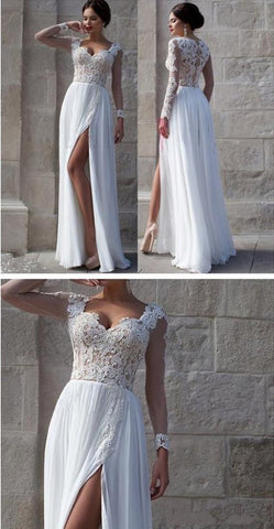 Elegantes vestidos de novia de tul blanco con encaje y manga larga, vestido de novia