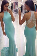 Vestido largo de sirena sin espalda y cuello alto para baile de graduación, vestidos de noche a precios económicos