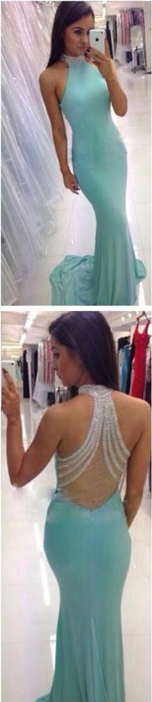 Vestido largo de sirena sin espalda y cuello alto para baile de graduación, vestidos de noche a precios económicos