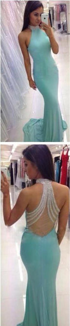 Vestido largo de sirena sin espalda y cuello alto para baile de graduación, vestidos de noche a precios económicos