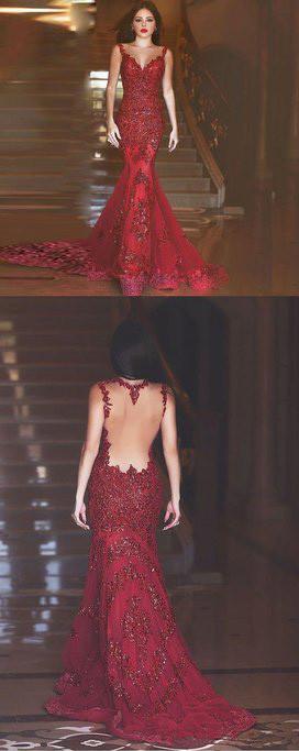 Fabulous  Backless Mermaid Long Prom Dresses Evening Dresses