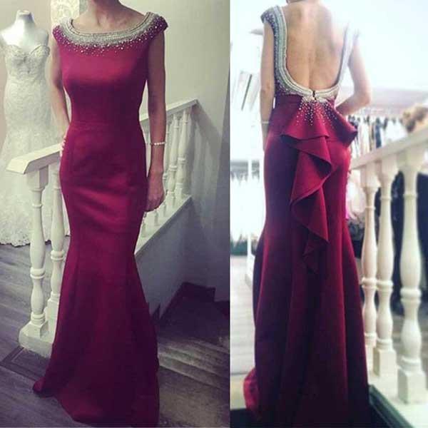 Mermaid Round Neckline Evening Dress, Prom Dresses with Beading