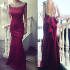 Mermaid Round Neckline Evening Dress, Prom Dresses with Beading