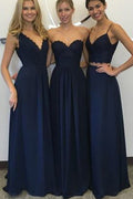 Vestidos de dama de honor de corte A, azul marino, de gasa y encaje, recién llegados.