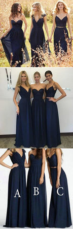 Vestidos de dama de honor de corte A, azul marino, de gasa y encaje, recién llegados.