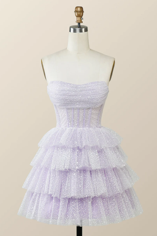 Lavender Strapless Cowl Neck Short A-line Homecoming Dress Y2780