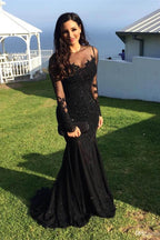Vestidos de fiesta de sirena de manga larga, vestidos de noche con apliques 