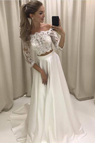 Robe de mariée blanche deux pièces en dentelle style bohème, manches mi-longues, style plage, Baoleely, MW230
