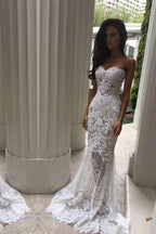 Baoleely White Off Shoulder Sweetheart Mermaid Formal Long Wedding Dress, MW165