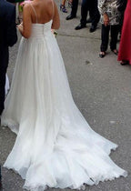 Baoleely White A-line Chiffon Simple V-neck Spaghetti Straps Court Train Wedding Dresses, MW257