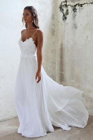 Vestido de novia de playa Baoleely blanco con tirantes finos y espalda descubierta de encaje, MW212