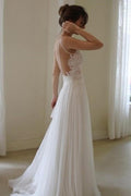 Baoleely White Chiffon Spaghetti Straps Simple Lace Backless Cheap Wedding Dresses, MW234