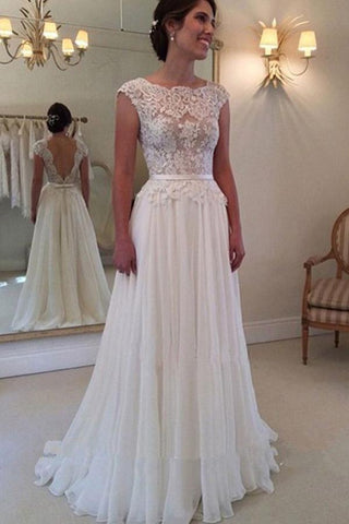 Cheap A-line Lace Top Backless Bridal Dresses Long Beach Wedding Dress