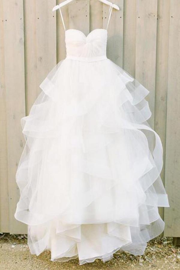 Baoleely White Simple Spaghetti Straps Sweetheart Cheap wedding Dresses, MW219