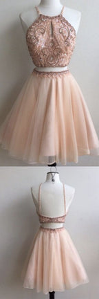 Robe de bal courte à bretelles deux pièces bon marché, avec découpe en forme de goutte, MH170