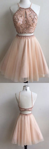 Robe de bal courte à bretelles deux pièces bon marché, avec découpe en forme de goutte, MH170