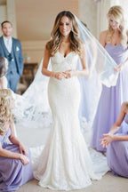Baoleely White Sweetheart Trumpet Lace Up Appliques Wedding Dresses with Sweep Train, MW255