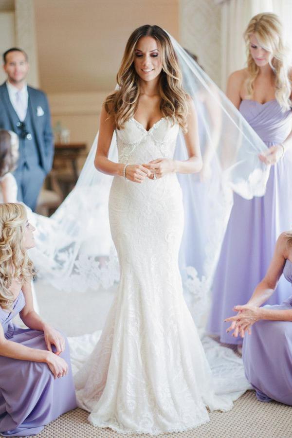 Baoleely White Sweetheart Trumpet Lace Up Appliques Wedding Dresses with Sweep Train, MW255