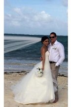Baoleely White SimpleSweetheart Strapless Ruffles Open Back Cheap Wedding Dresses, MW228