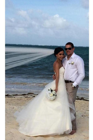 Robe de mariée blanche simple et élégante, décolleté en cœur, sans bretelles, à volants et dos nu, bon marché, MW228