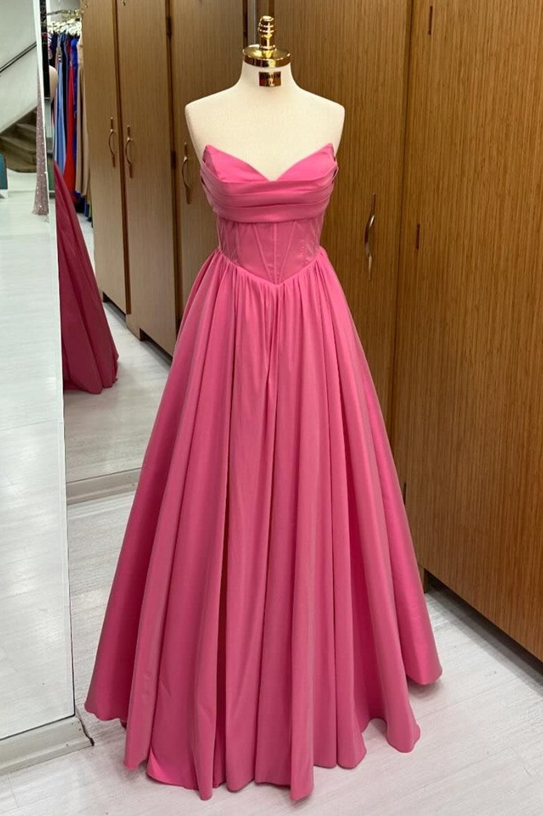 Robe de soirée longue trapèze sans bretelles et lacée