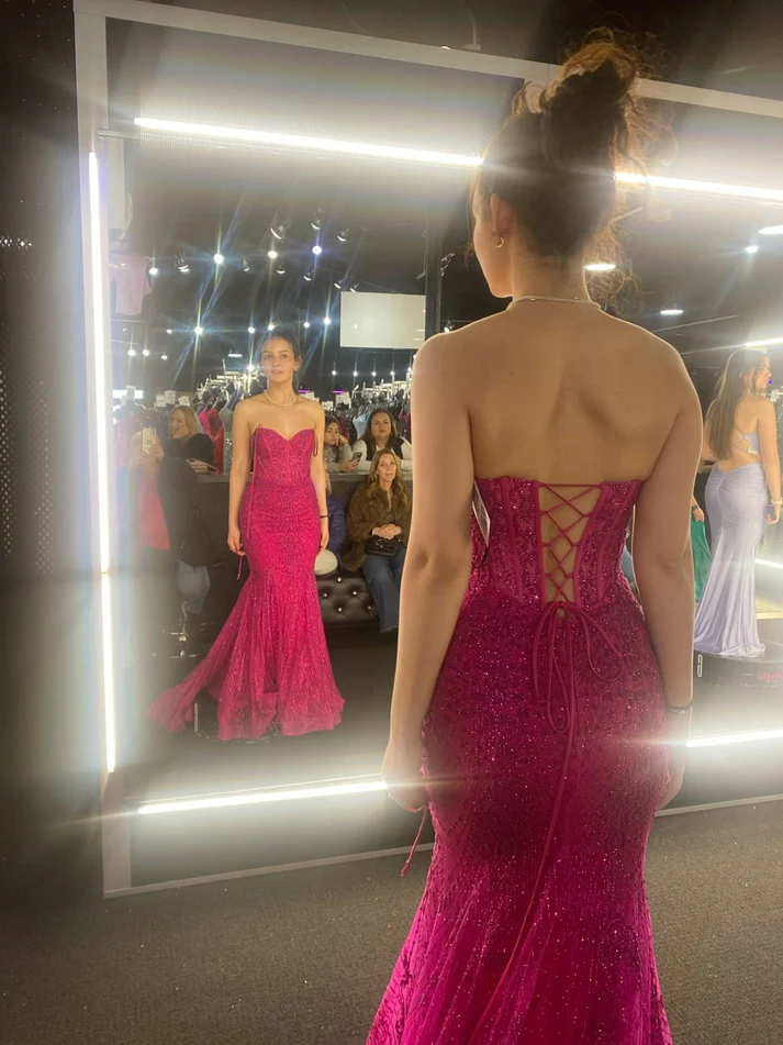 Robe de bal longue sirène rose fuchsia, robe de soirée longue Y8042