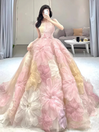 Vestido de gala floral de princesa de ensueño, vestido de noche de corte A sin tirantes, vestido de novia Y8289
