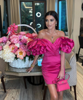 Vestido fucsia de fiesta con hombros descubiertos Y2347