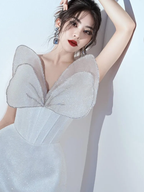 Vestido de fiesta único, estilo princesa, sin tirantes, corto, para baile de graduación Y2900