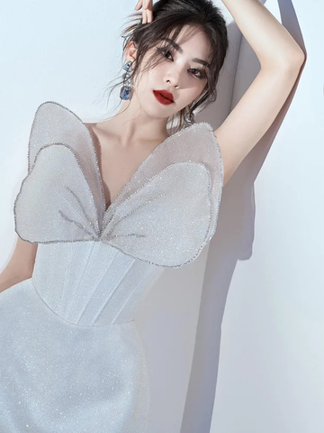 Vestido de fiesta único, estilo princesa, sin tirantes, corto, para baile de graduación Y2900