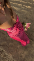 Robe de soirée longue fourreau rose sans bretelles Y7803