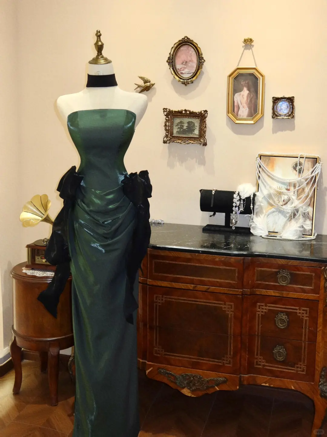 Robe de bal sirène longue bustier verte vintage, robe de soirée formelle en satin Y8599