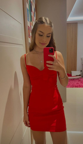 Lindo vestido rojo ajustado de tirantes finos, vestido rojo para fiesta de bienvenida Y7166