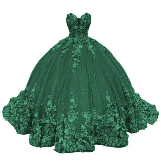 Vestido de quinceañera verde con escote corazón para niñas Y7156