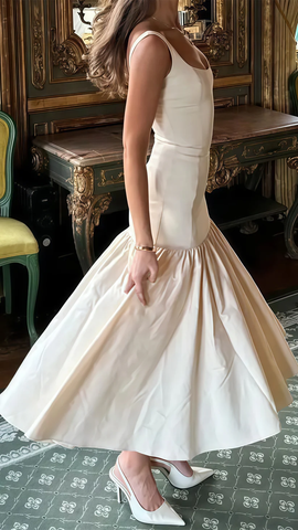 Precioso vestido de fiesta sirena color marfil, largo, de satén, para baile de graduación o noche, modelo Y8014