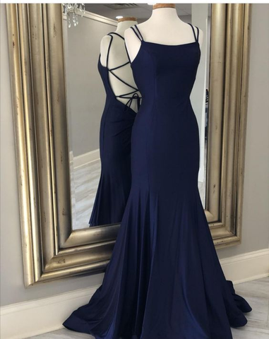Charming Navy Prom Dress With Tie Back Simple Evening Dress Y6780