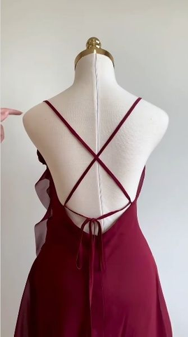 Robe de soirée courte en mousseline bordeaux, robe de bal de fin d'année Y8421