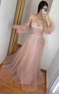 Vestido de noche de tul rosa sin tirantes con corsé Y4820