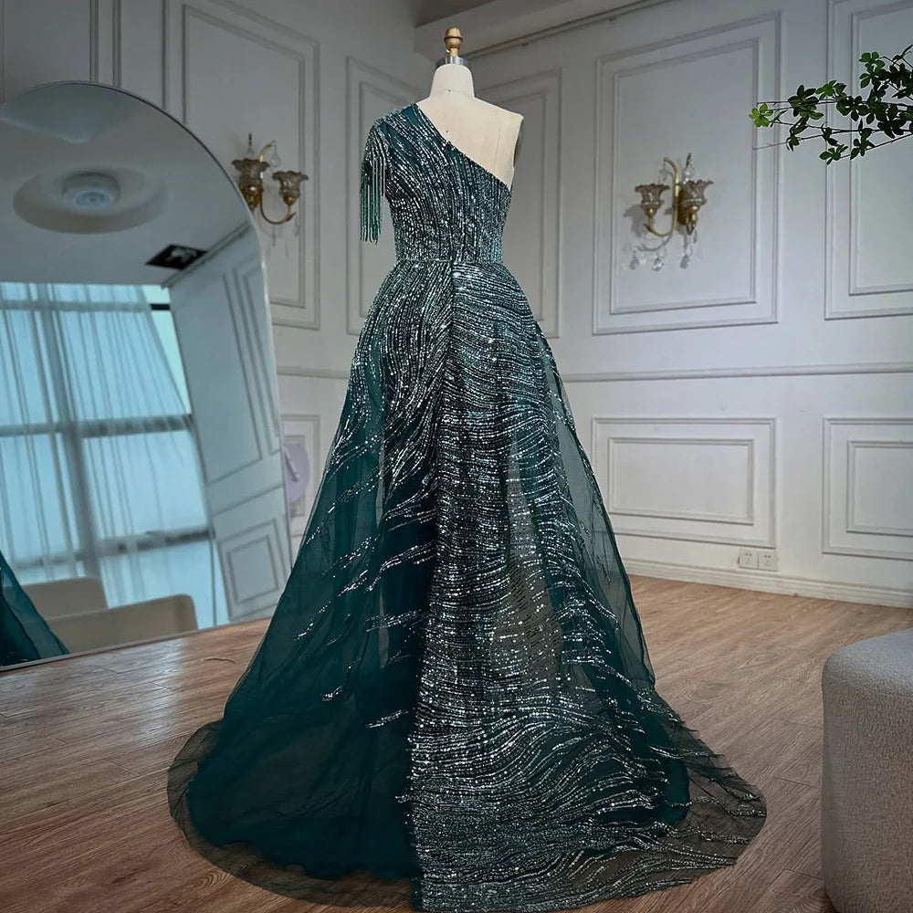 Luxury Green Evening Dress with Overskirt LA72979