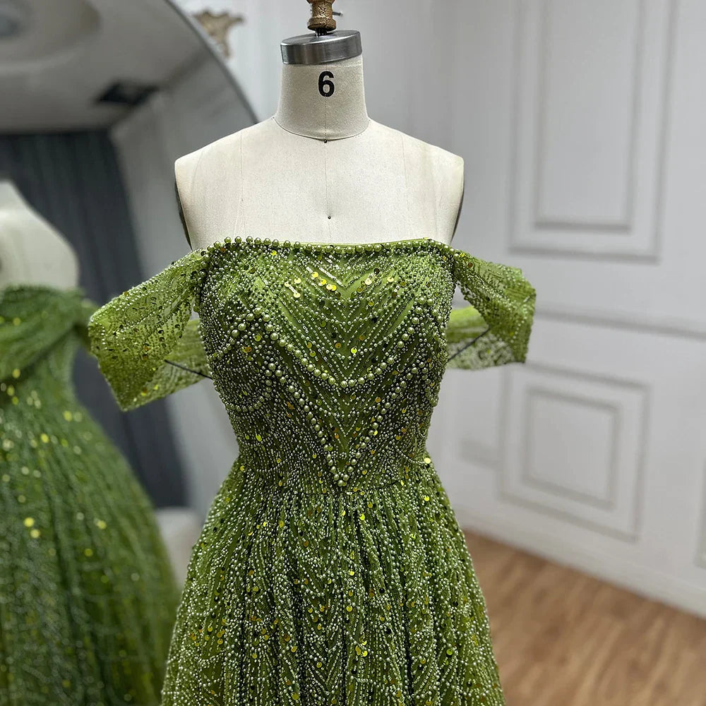 Vestidos de noche corte A con diseño de perlas color nude y cuentas, estilo árabe saudí, para ocasiones formales LA72738 