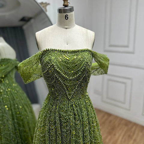 2025 Saudi Arabic Nude Pearls Beaded Design A-Line Evening Dresses Gowns for Formal Occasion LA72738